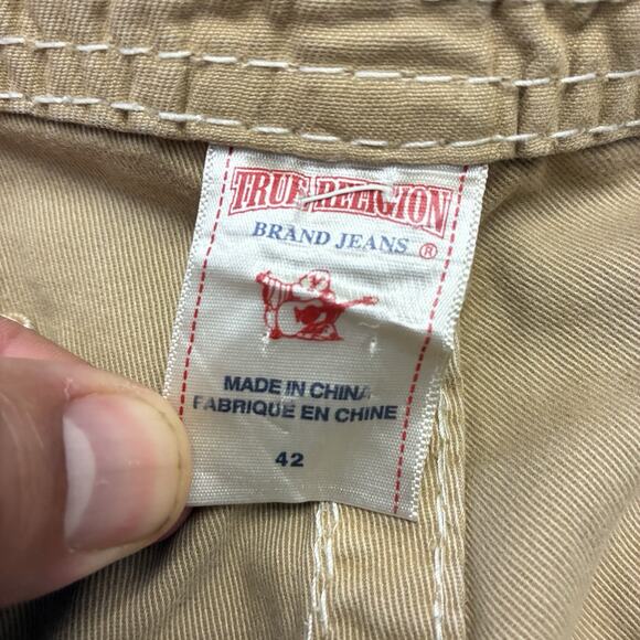 True Religion Cargo Shorts Men’s 42 Beige Baggy Street Wear Earth World Tour Y2K - Picture 3 of 10